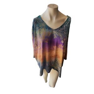 Catherines Top Womens SZ 2X Petite Floral Whimsy Fairy Gradient Boho Vacation